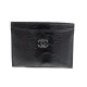 NEUF PORTE CARTE CHANEL CUIR FACON CROCO NOIR 