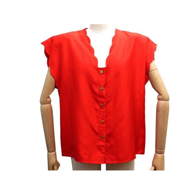 NEUF CHEMISIER CHANEL BOUTONS SAC LOGO CC T46 XL EN SOIE ROUGE SILK SHIRT 1890€