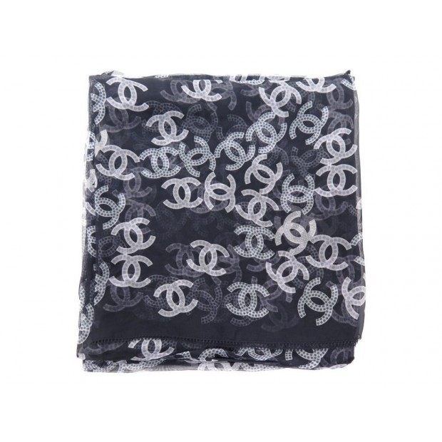 ETOLE CHANEL LOGO CC FOULARD EN SOIE NOIR 135 CM BLACK SILK SCARF STOLE 990€