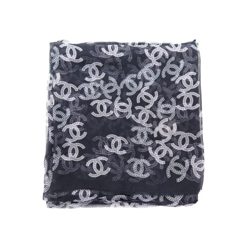 etole chanel logo cc foulard en soie noir 135 cm black
