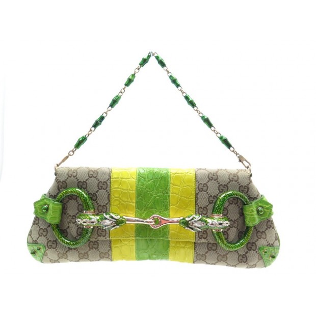 SAC A MAIN GUCCI DRAGON TOILE & CUIR CROCO 