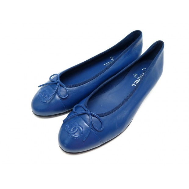 CHAUSSURES BALLERINES CHANEL CUIR BLEU 