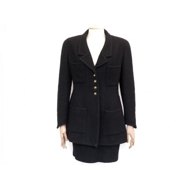 ENSEMBLE VESTE ET JUPE CHANEL TWEED NOIR 