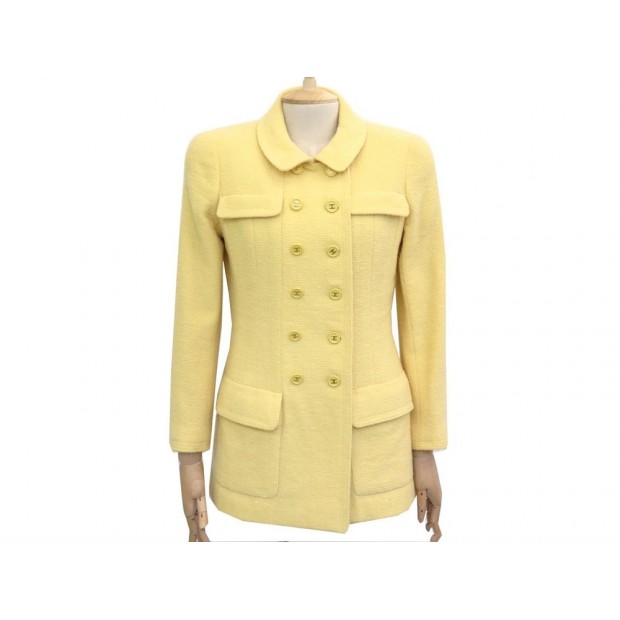 NEUF VESTE CHANEL P07225 T42 L EN TWEED DE LAINE JAUNE NEW YELLOW JACKET 4200€