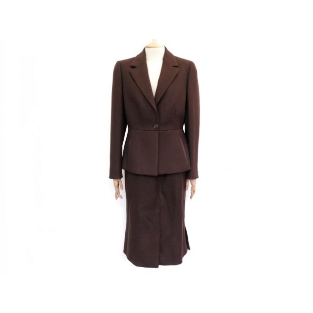 ENSEMBLE PRADA VESTE ET JUPE LAINE T46 MARRON 