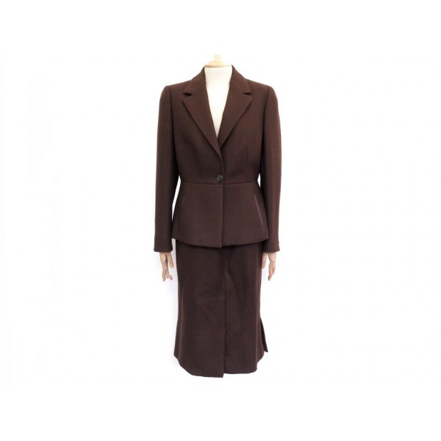 NEUF TAILLEUR PRADA VESTE ET JUPE 46 IT 40 FR EN LAINE MARRON NEW WOOL TAILOR