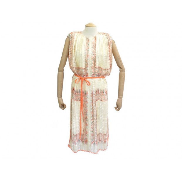 NEUF ROBE CHLOE MI LONGUE 13SR088 S 36 EN SOIE BEIGE MID LONG SILK DRESS 2550€