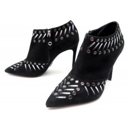 CHAUSSURES LOUIS VUITTON SPIKES LOW BOOTS 37.5 BOTTINES A TALONS DAIM NOIR 995€