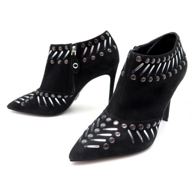 CHAUSSURES LOUIS VUITTON SPIKES LOW BOOTS 37.5 BOTTINES A TALONS DAIM NOIR 995€