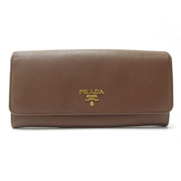 PORTEFEUILLE PRADA CUIR SAFFIANO MARRON PORTE MONNAIE BROWN LEATHER WALLET 590€