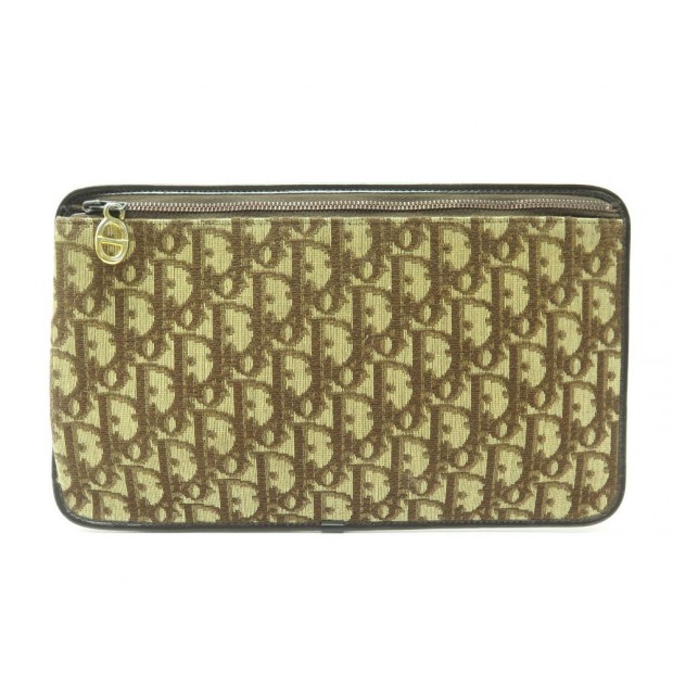 VINTAGE POCHETTE CHRISTIAN DIOR TOILE JACQUARD OBLIQUE MARRON CANVAS POUCH 450€