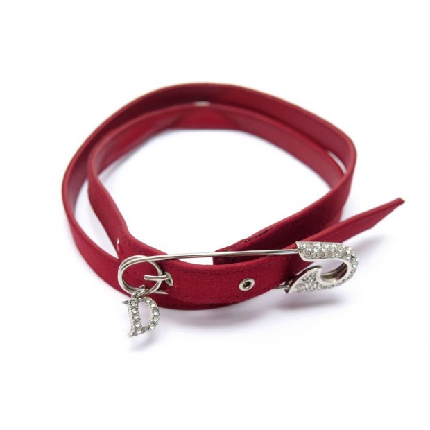 NEUF CEINTURE CHRISTIAN DIOR EPINGLE A NOURRICE T75 TOILE BORDEAUX & STRASS 450€