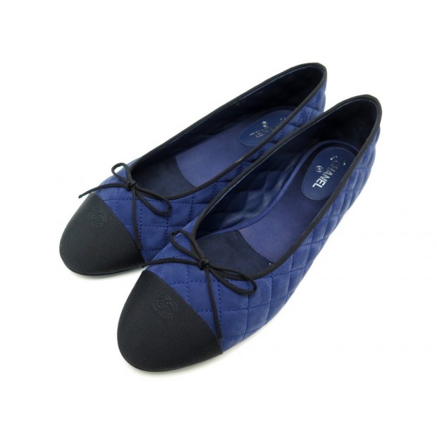 NEUF CHAUSSURES CHANEL BALLERINES BLEU ET NOIR 