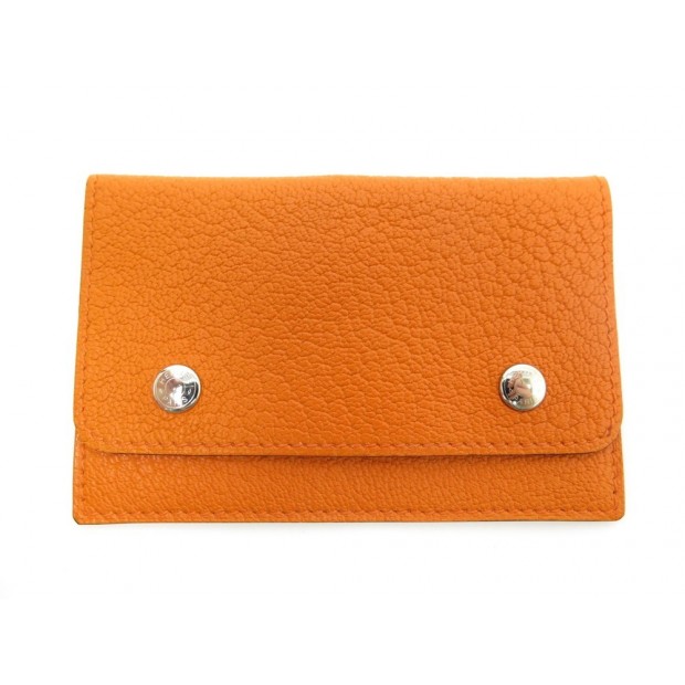 NEUF PORTE CARTE HERMES CLOU DE SELLE CUIR CHEVRE MYSORE ORANGE CARD HOLDER 308€