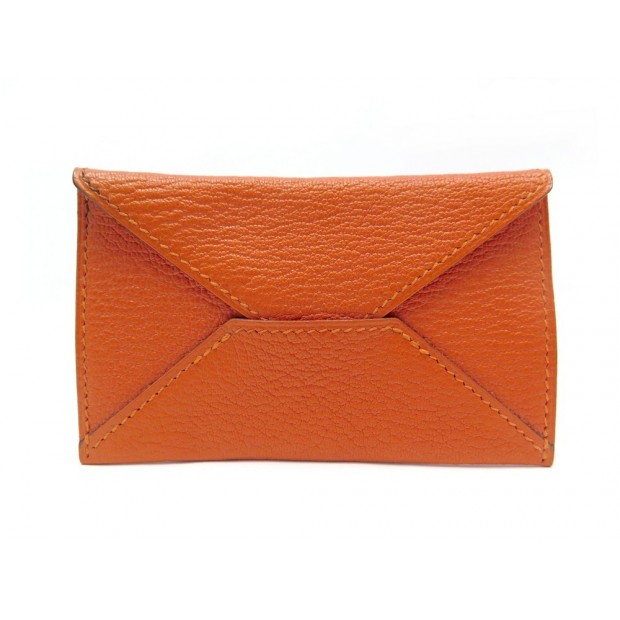 NEUF PORTE CARTE HERMES ENVELOPPE EN CUIR CHEVRE MYSORE ORANGE CARD HOLDER 450€