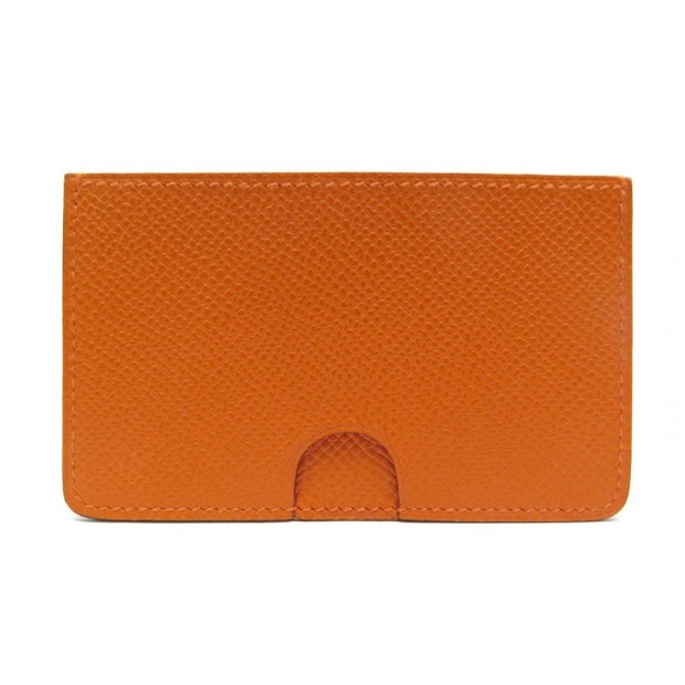 NEUF PORTE CARTES HERMES EN CUIR EPSOM ORANGE NEW LEATHER CARD HOLDER 450€