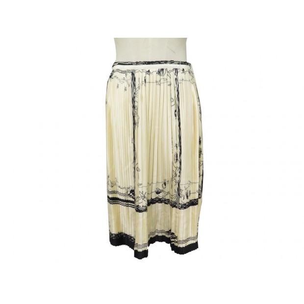 NEUF JUPE HERMES FLEURS ART NOUVEAU T38 M EN SOIE PLISSEE BEIGE SILK SKIRT 2300€