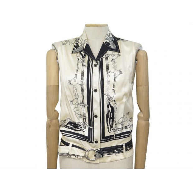 NEUF CHEMISIER HERMES FLEURS ART NOUVEAU SANS MANCHES T38 M EN SOIE SHIRT 1400€