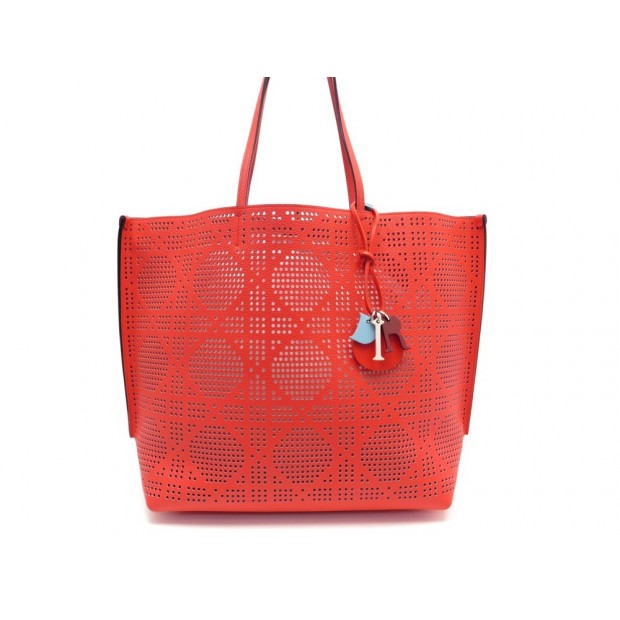 NEUF SAC A MAIN CHRISTIAN DIOR CABAS DIORIVA CUIR PERFORE ROUGE HAND BAG 1520€