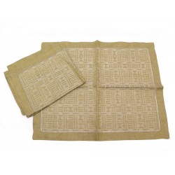 LOT HERMES 4 SERVIETTES DE TABLE MOTIFS GEOMETRIQUES EN LIN CAMEL LINEN NAPKINS