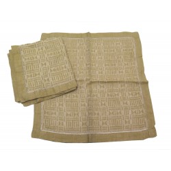 LOT HERMES 4 SERVIETTES DE TABLE MOTIFS GEOMETRIQUES EN LIN CAMEL LINEN NAPKINS