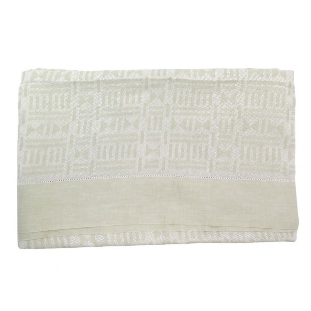 JETE DE LIT CANAPE HERMES MOTIFS GEOMETRIQUE LIN ETE BEIGE LINEN BED THROW 1200€