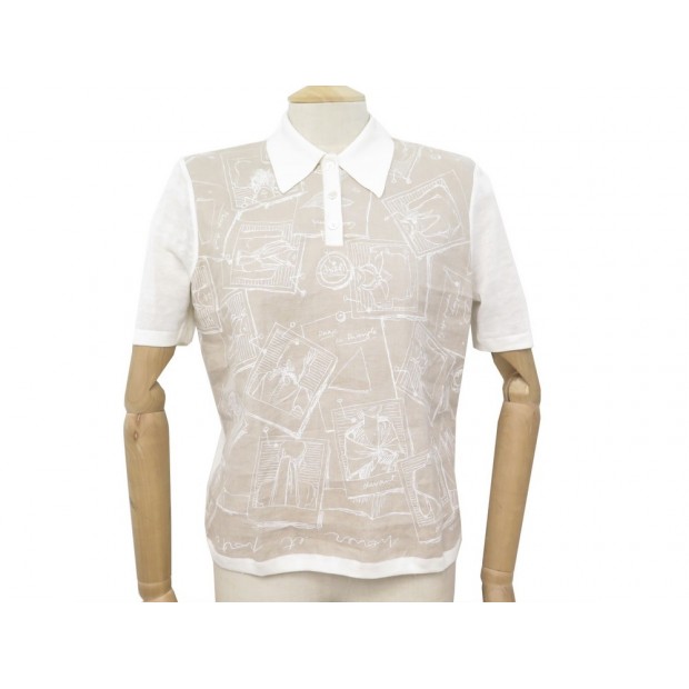 POLO HERMES NOUER ET PORTER TSHIRT M 40 LIN BLANC FOULARD WHITE LINEN TOP 860€