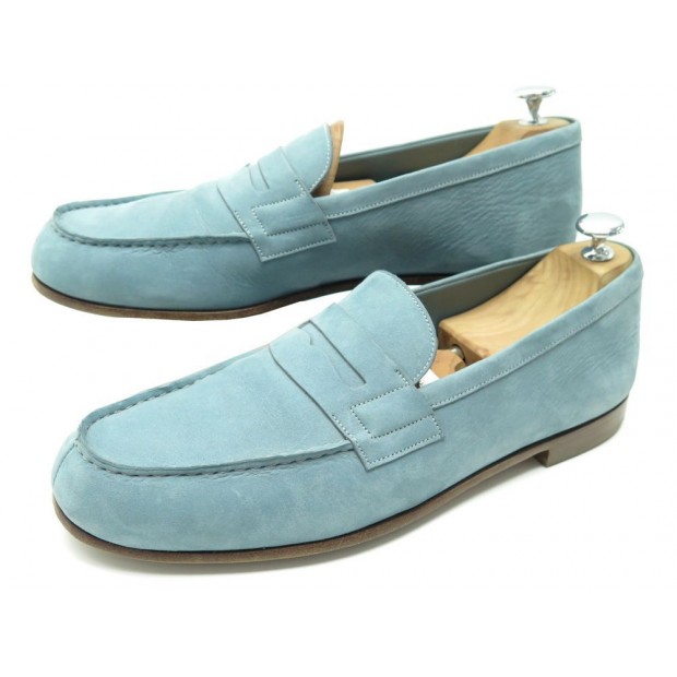 CHAUSSURES JM WESTON LE MOC NUBUCK BLEU DAVANT 281 9.5D 43.5 MOCASSIN SUEDE 540€