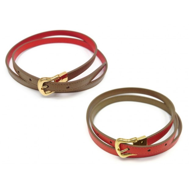 NEUF CEINTURE FENDI FINE REVERSIBLE T90 EN CUIR ORANGE & TAUPE LEATHER BELT 260€