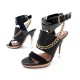 CHAUSSURES LANVIN 38.5 SANDALES A TALONS EN CUIR NOIR CHAINE GOURMETTE OR 625€