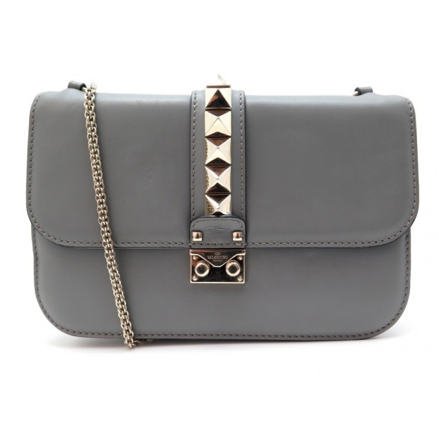 SAC A MAIN VALENTINO GLAM LOCK CUIR GRIS 