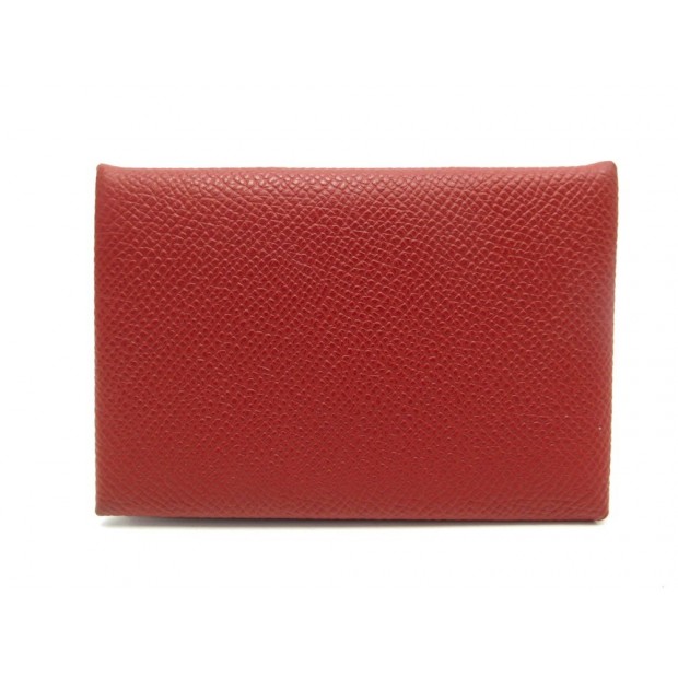 NEUF PORTE CARTES HERMES CALVI EN CUIR GRAINE ROUGE RED LEATHER CARD HOLDER 266€