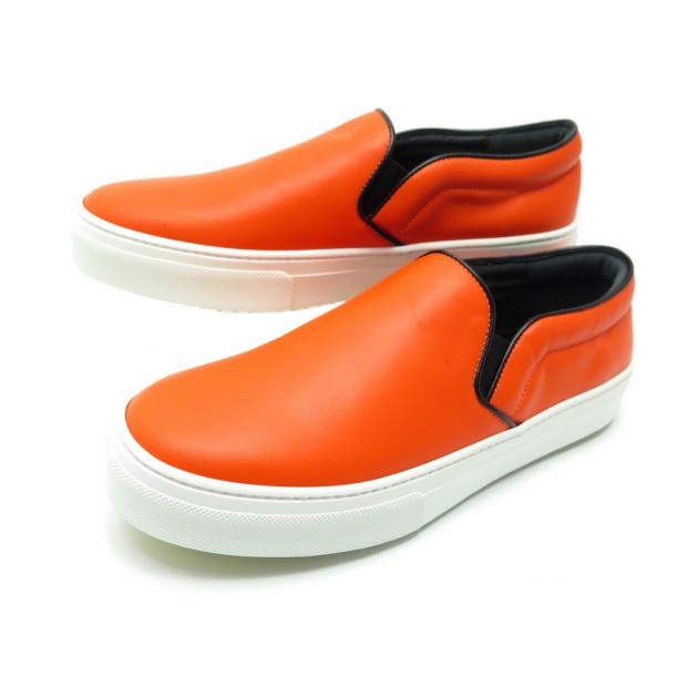 NEUF CHAUSSURES CELINE SLIP ON SNEAKERS 313653 38.5 EN CUIR ORANGE SHOES 550€