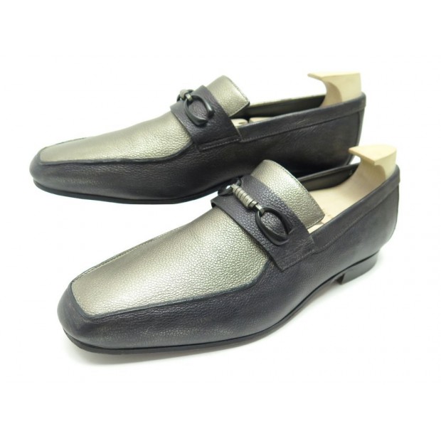 CHAUSSURES CORTHAY CANNES 9 43 MOCASSINS BICOLORES CUIR NOIR & ARGENTE SHOE 775€