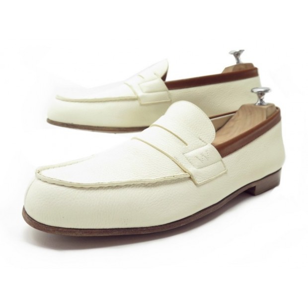 CHAUSSURES JM WESTON MOCASSINS LE MOC 9D 43 CUIR GRAINE CREME LOAFERS SHOES 540€