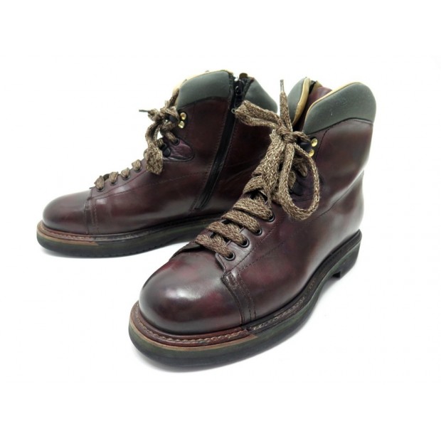 CHAUSSURES SANTONI 8 IT 43 FR BOTTINES EN CUIR MARRON HIKING BOOTS SHOES 790€