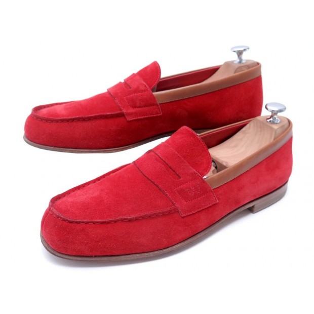 CHAUSSURES JM WESTON LE MOC 281 9.5D 43.5 MOCASSINS CUIR SUEDE ROUGE LOAFER 540€