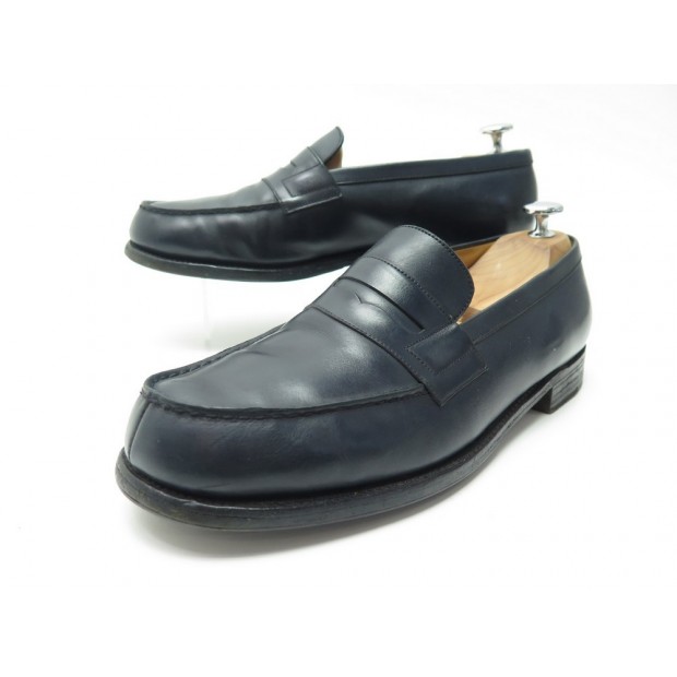 CHAUSSURES JM WESTON MOCASSINS 180 7.5D 41.5 CUIR BLEU MARINE LOAFERS SHOES 620€