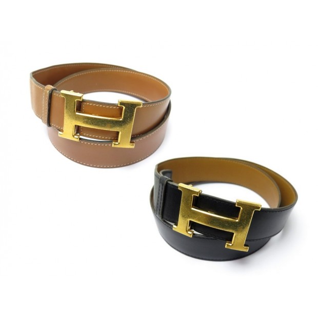 VINTAGE CEINTURE HERMES BOUCLE H DORE 32MM + 2 LIENS TAILLE 75 & 80 BELT 1050€