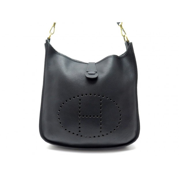 VINTAGE SAC A MAIN HERMES EVELYNE I GM BANDOULIERE EN CUIR NOIR HANDBAG 2500€