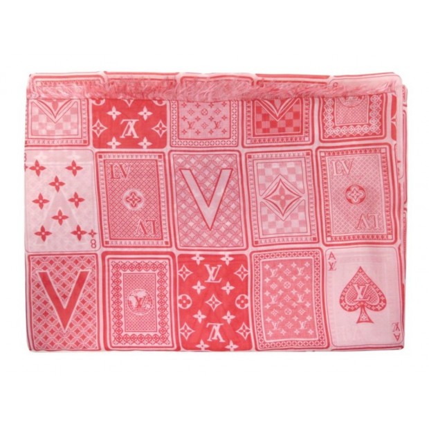 NEUF FOULARD LOUIS VUITTON GAMBLING CORAIL M70903 COTON SOIE ROUGE + BOITE 615€