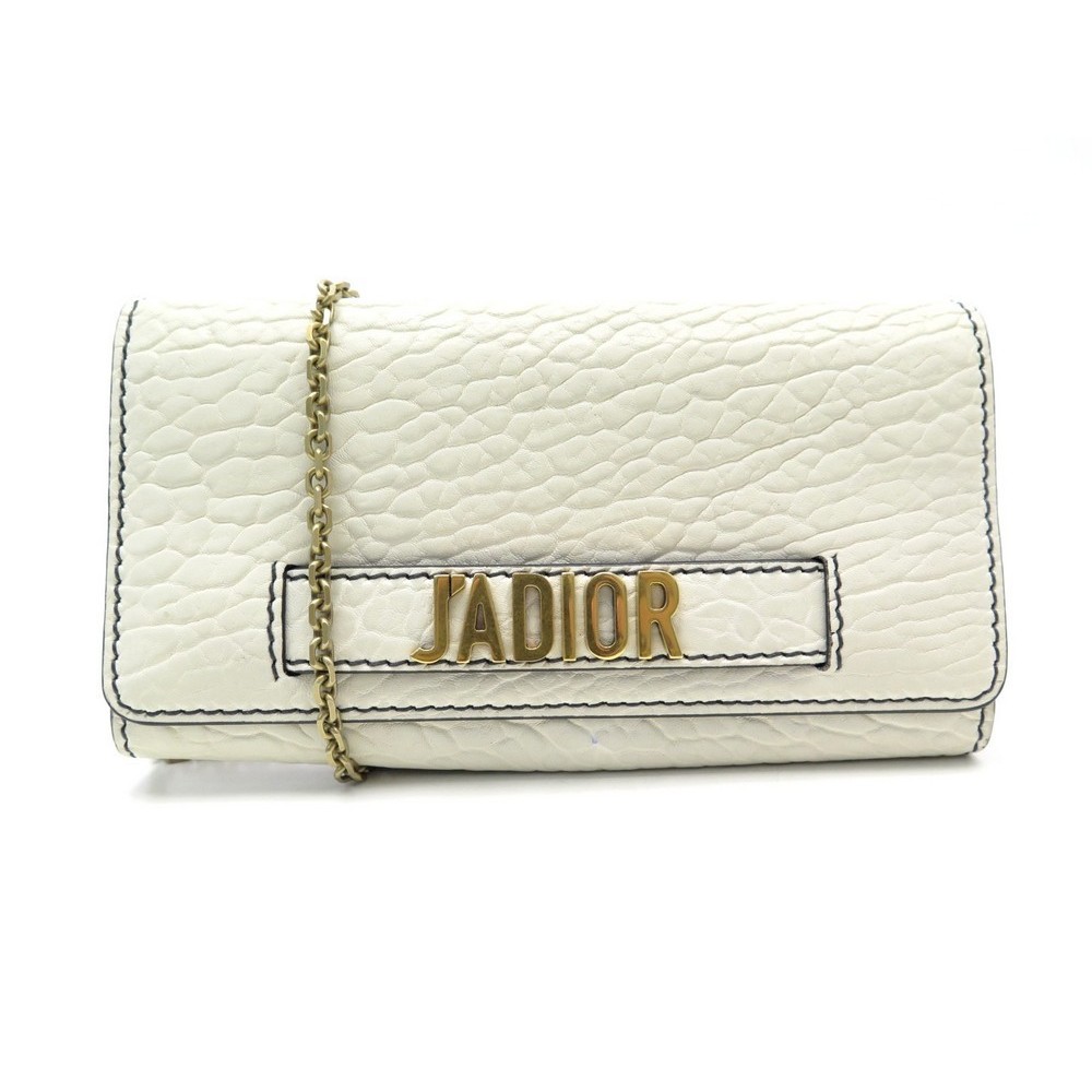 Christian Dior White Smooth Calfskin Leather J'ADIOR Wallet on Chain Clutch Bag