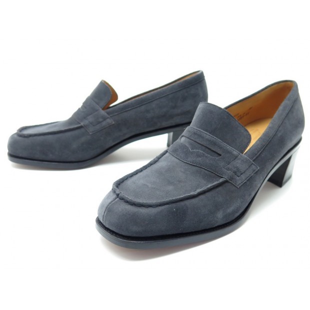 NEUF CHAUSSURES JM WESTON 4.5D 38.5 MOCASSINS A TALONS EN CUIR SUEDE GRIS 540€