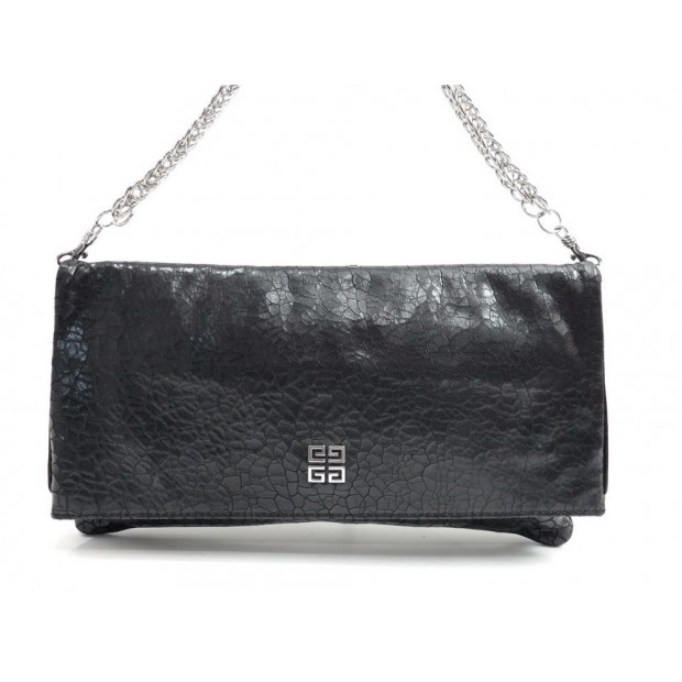 SAC A MAIN GIVENCHY POCHETTE EPAULE 31 CM CUIR CRAQUELE NOIR HAND BAG PURSE 600€