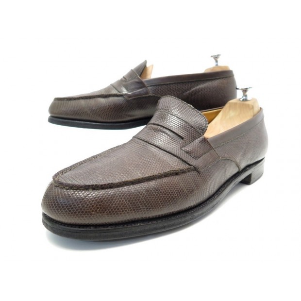 CHAUSSURES JM WESTON MOCASSINS 180 8.5C 42.5 EN CUIR LEZARD MARRON LOAFERS 1650€