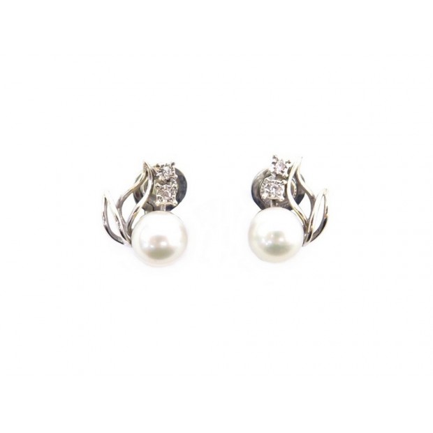 BOUCLES D'OREILLES OR BLANC 18K PERLES DE CULTURE & DIAMANTS DIAMOND EARRINGS