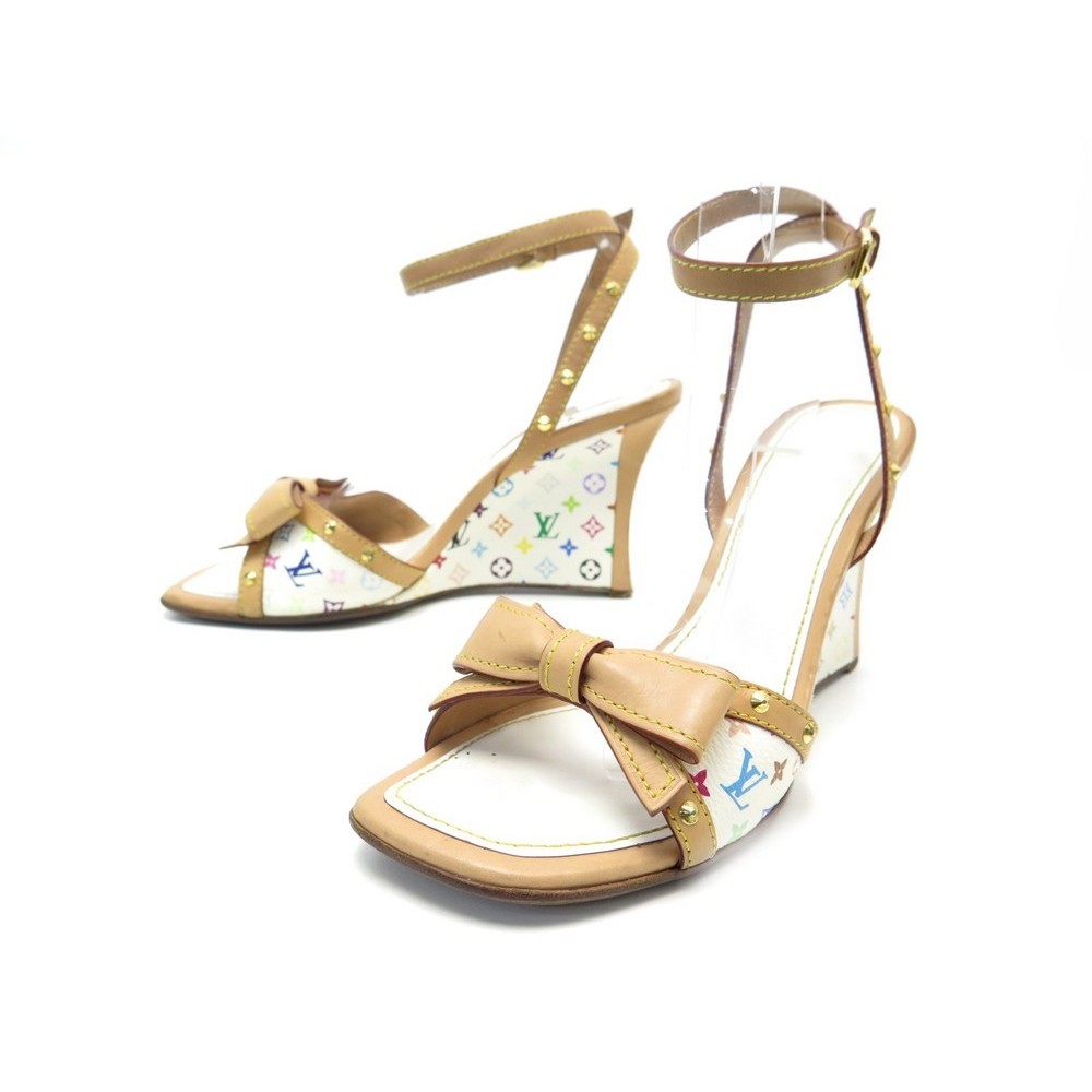 Louis Vuitton White Monogram Multicolor Ankle Strap Heels