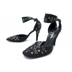 CHAUSSURES CHANEL TOILE NOIR METAL T38 
