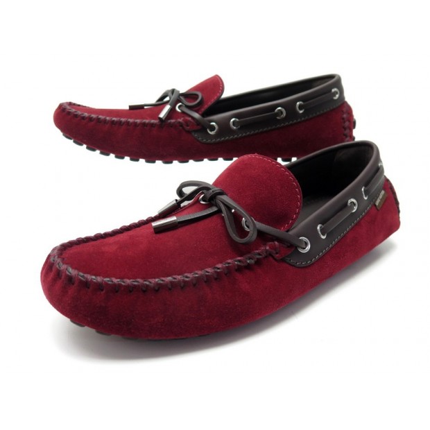 NEUF CHAUSSURES LOUIS VUITTON MOCASSINS ARIZONA 7.5 41.5 DAIM ROUGE LOAFERS 560€