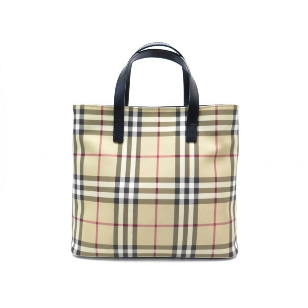 SAC A MAIN BURBERRY CABAS TOILE TARTAN MOTIF CHECK & CUIR CANVAS HAND BAG 710€